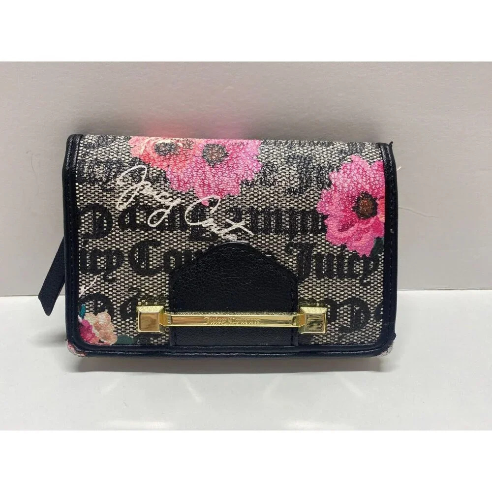Juicy Couture Black Wallet Petal Stat Floral Monogram Y2K Key Ring